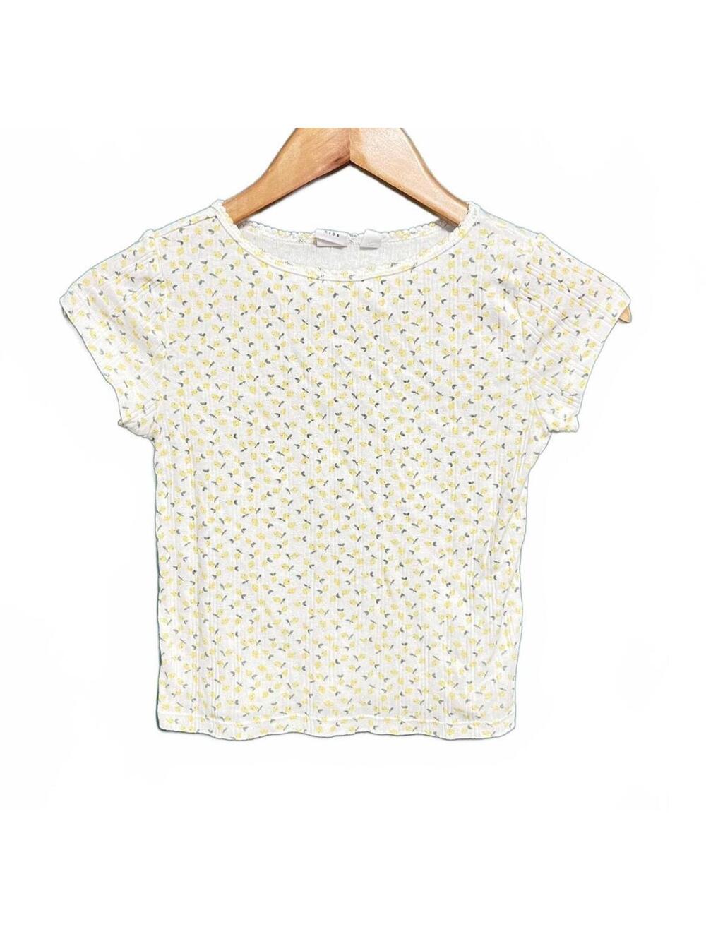 Gap Kids Girls Size L Lemon Pointelle Rib Cap Sleeve Fitted Tee Butter Yellow